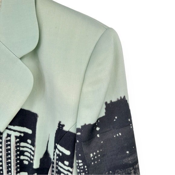 [sold] Vintage Escada Mint Green & Black Skyline Wool Blazer Jacket - Picture 5 of 9